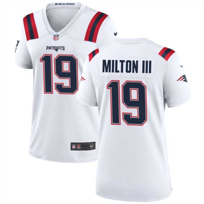 Women%27s New England Patriots #19 Joe Milton III 2024 White Football Stitched Jersey Dzhi